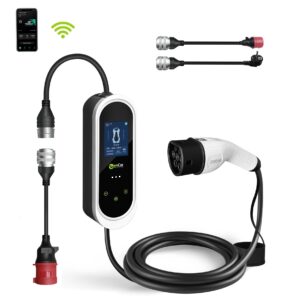 ZENCAR E Pro 6-32A / Type 2 / 22 kW 3 fázisú nagy kijelzős hordozható elektromos autó töltő (EVSE) - Wifi, Bluetooth, applikáció, cserélhető adapterekkel
