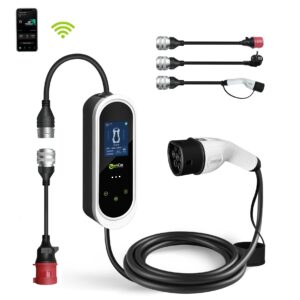 ZENCAR E Pro 6-16A / Type 2 / 11 kW 3 fázisú nagy kijelzős hordozható elektromos autó töltő (EVSE) - Wifi, Bluetooth, applikáció, cserélhető adapterekkel