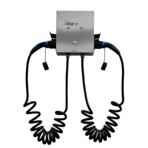 EVEXPERT Evecube 2B+ 2x22kW fali töltő 2 db 5 vagy 7 méteres Type 2 kábellel (energia menedzsment, kijelző, RFID, napelem)